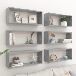 Rafturi de perete cub, 6 buc, gri beton, 60x15x23 cm, PAL GartenMobel Dekor