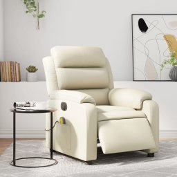 Fotoliu electric de masaj rabatabil, crem, piele ecologica GartenMobel Dekor
