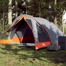 Cabina cort de camping 4 persoane gri si portocaliu impermeabil GartenMobel Dekor