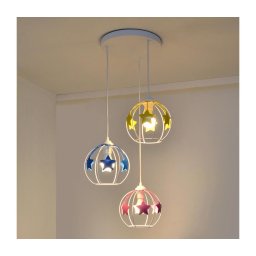 Lustră pe cablu pentru copii STARS 3xE27/15W/230V albastru/roz/galben