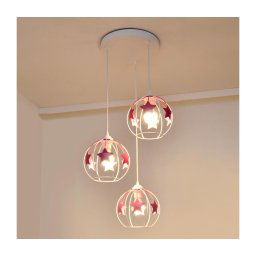 Lustră pe cablu pentru copii STARS 3xE27/15W/230V roz/alb