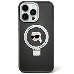 Husa Karl Lagerfeld Ring Stand Karl Head MagSafe Case for iPhone 15 Plus / 14 Plus - Black