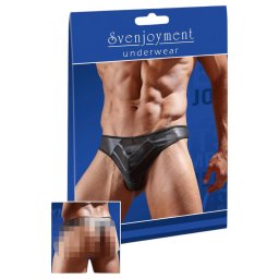 Svenjoyment - Tanga bărbătească lucioasă cu inserție transparentă (negru) - XL