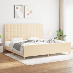 Cadru de pat cu tablie, crem, 200x200 cm, textil GartenMobel Dekor