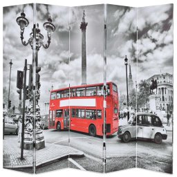 Paravan camera pliabil, 200x170 cm, autobuz londonez, negru/alb GartenMobel Dekor