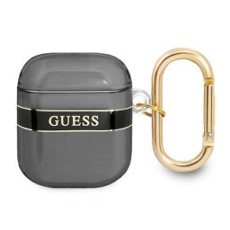 Husa de protectie Guess TPU Printed Stripe Case pentru Airpods 2, Negru