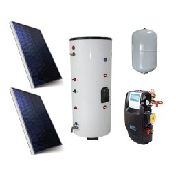 Pachet sistem solar presurizat, panou solar plan, boiler cu 2 serpentine 200 litri