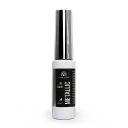 Vopsea gel cu pensulă fină METALLIC GEL, efect de oglindă, Global Fashion, SILVER, 10 ml