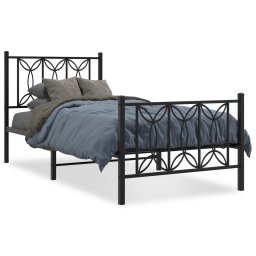 Cadru pat metalic cu tablii de cap/picioare, negru, 75x190 cm GartenMobel Dekor
