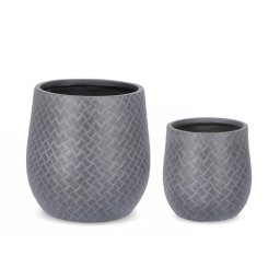 Set 2 ghivece flori fibra sticla gri antracit 31.5x32 cm, 43.5x44 cm