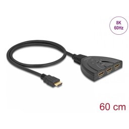 Switch HDMI cu 3 porturi 8K60Hz/4K144Hz + cablu integrat 60cm, Delock 18649