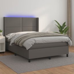 Pat cu arcuri, saltea si LED, gri, 140x200 cm, piele eco GartenMobel Dekor