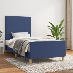 Cadru de pat cu tablie, albastru, 90x190 cm, textil GartenMobel Dekor