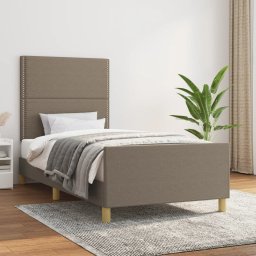 Cadru de pat cu tablie, gri taupe, 90x190 cm, textil GartenMobel Dekor