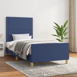 Cadru de pat cu tablie, albastru, 90x200 cm, textil GartenMobel Dekor