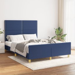 Cadru de pat cu tablie, albastru, 140x190 cm, textil GartenMobel Dekor