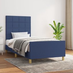 Cadru de pat cu tablie, albastru, 90x200 cm, textil GartenMobel Dekor