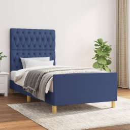 Cadru de pat cu tablie, albastru, 90x200 cm, textil GartenMobel Dekor