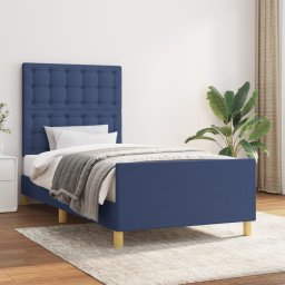 Cadru de pat cu tablie, albastru, 90x190 cm, textil GartenMobel Dekor