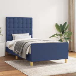 Cadru de pat cu tablie, albastru, 90x200 cm, textil GartenMobel Dekor