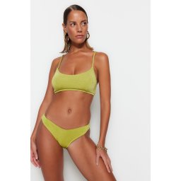 Trendyol Green V-Cut Glittered Regular Leg Bikini Bottom