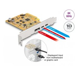 PCI Express x4 la USB Type-C + 1 x USB Type-C (DP Alt Mode) + 1 x Displayport, Delock 90161