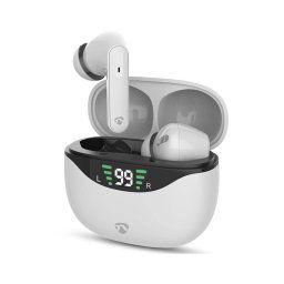 Nedis HPBT2450WT - Căști wireless albe cu ANC, 320 mAh + 2x 40 mAh