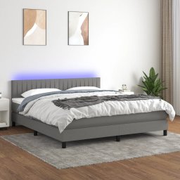 Pat cu arcuri, saltea si LED, gri închis, 160x200 cm, textil GartenMobel Dekor