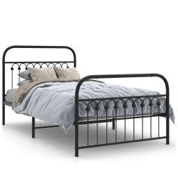 Cadru pat metalic cu tablii de cap/picioare, negru, 100x190 cm GartenMobel Dekor