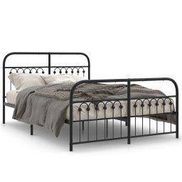 Cadru pat metalic cu tablie de cap/picioare, negru, 137x190 cm GartenMobel Dekor