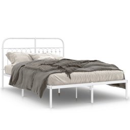 Cadru de pat metalic cu tablie, alb, 135x190 cm GartenMobel Dekor