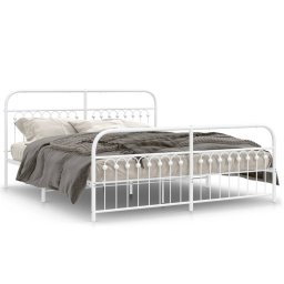 Cadru de pat metalic cu tablie de cap/picioare, alb, 183x203 cm GartenMobel Dekor