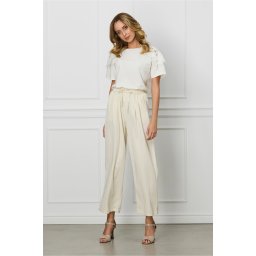 Pantaloni Dani ivory lejeri cu buzunare