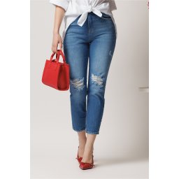 Blugi casual din denim albastri cu rupturi