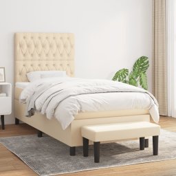 Pat box spring cu saltea, crem, 90x190 cm, textil GartenMobel Dekor