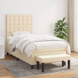 Pat box spring cu saltea, crem, 90x190 cm, textil GartenMobel Dekor