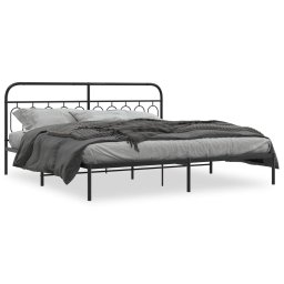 Cadru de pat metalic cu tablie, negru, 200x200 cm GartenMobel Dekor