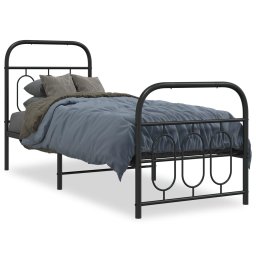 Cadru pat metalic cu tablii de cap/picioare, negru, 75x190 cm GartenMobel Dekor