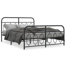 Cadru pat metalic cu tablie de cap/picioare, negru, 135x190 cm GartenMobel Dekor
