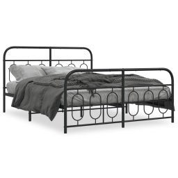 Cadru pat metalic cu tablie de cap/picioare, negru, 140x190 cm GartenMobel Dekor