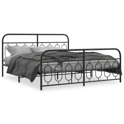 Cadru pat metalic cu tablii de cap/picioare, negru, 183x213 cm GartenMobel Dekor