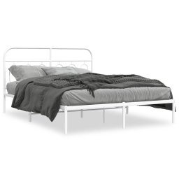 Cadru de pat metalic cu tablie, alb, 135x190 cm GartenMobel Dekor