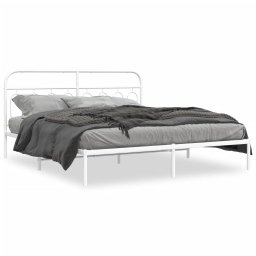 Cadru de pat metalic cu tablie, alb, 193x203 cm GartenMobel Dekor