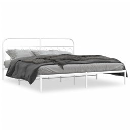 Cadru de pat metalic cu tablie, alb, 200x200 cm GartenMobel Dekor