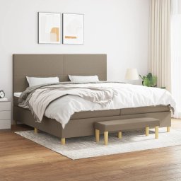 Pat box spring cu saltea, gri taupe, 200x200 cm, textil GartenMobel Dekor