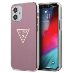 Husa Husa de protectie Guess din Plastic TPU pentru Apple iPhone 12 mini - Metallic Triangle, Roz