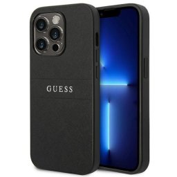 Husa Husa telefon Guess pentru iPhone 14 PRO, cu logo metalic hot stamp dungi, Piele ecologica, Negru