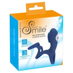 SMILE Couple - inel penian cu vibrații, reîncărcabil - silicon albastru
