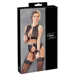 Cottelli Bondage - set lenjerie intimă din dantelă + cătușe (4 piese) - M