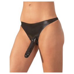 LATEX - chilot cu dildo exterior - negru (S-L)